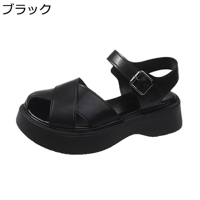 プラットフォーム サンダル レディース 厚底 ローマ風 バックル クローズドトゥ +5cm身長盛り 春夏秋 透かし彫り Xストラップ 耐滑 耐磨耗性 オシャレ 普段 旅行 アウトドア かわいい