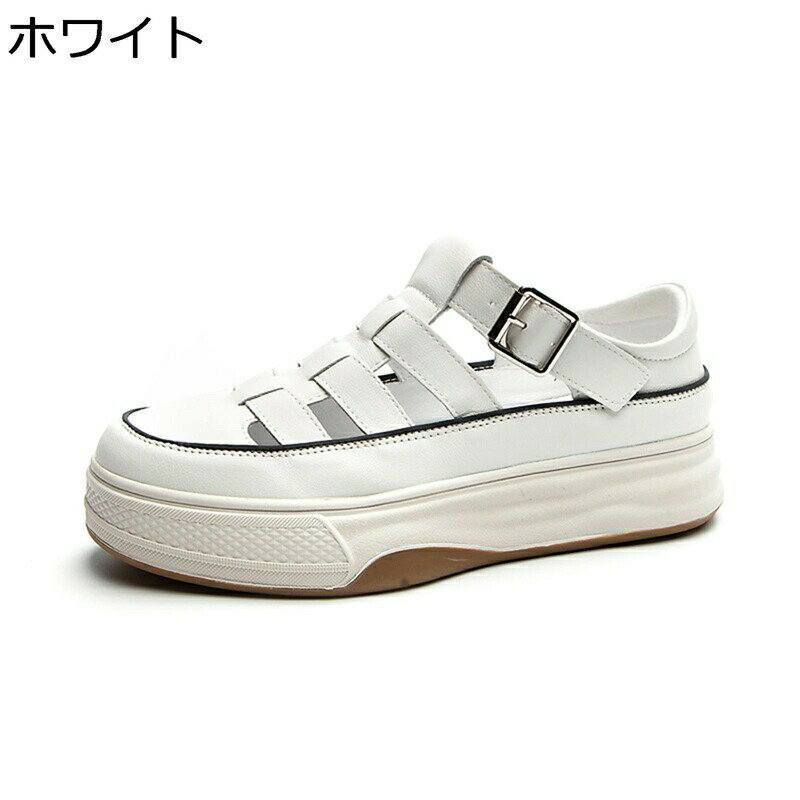 大きいサイズ 透かし彫り 厚底 スニーカー 牛革 レディース 小さいサイズ ローカット スポーツサンダル バックル インヒール 背が4cm高くなる 春夏秋 滑り止め 蒸れない メッシュ オシャレ