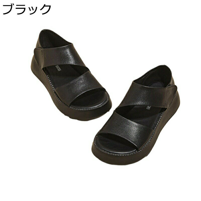 プラットフォーム サンダル 厚底 レディース +5.5cm身長盛り オープントゥ 牛革 面ファスナー 夏 透かし彫り ベルクロ 耐摩耗性 滑り止め 快適 フィット感 ローカット オシャレ レジャー