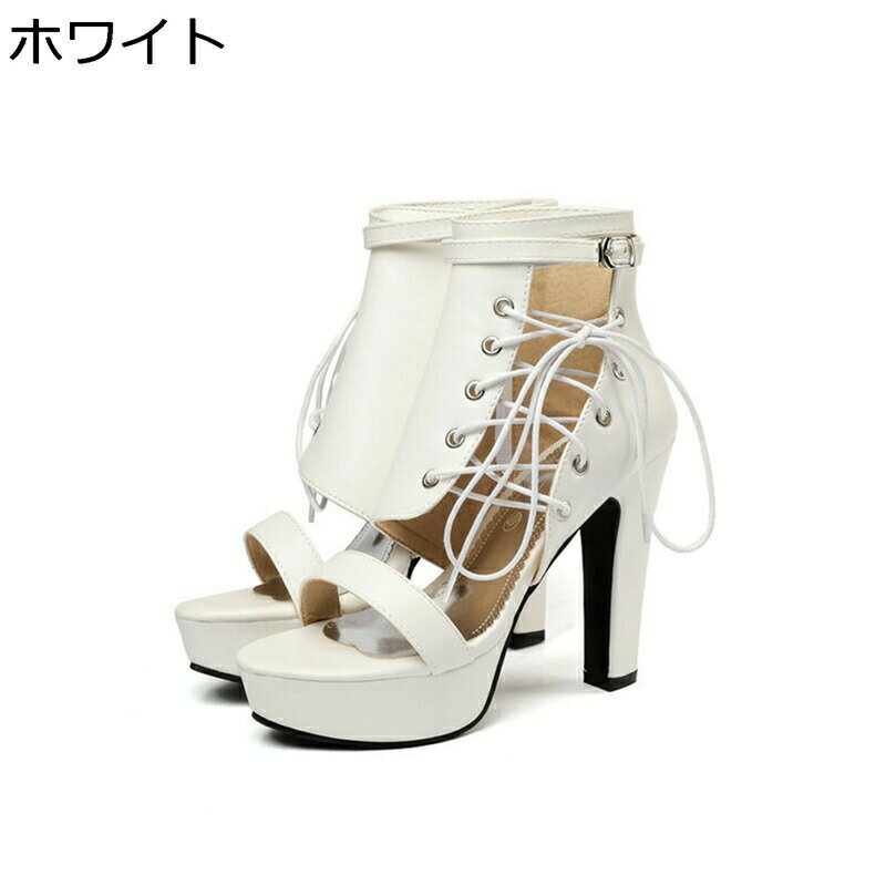 11.5cmヒール ハイヒールサンダル レディース 前厚 サイド編み チャンキーヒール バックジッパー オープントゥ 厚底 レザー 防滑 夏 大きいサイズ バックル プラットフォーム サマーブーツ 舞台