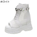 サマーブーツ ウェッジ レディース サンダルブーツ 厚底 メッシュ 夏 ハイカット ウェッジ 10cmヒール 防滑 バックル オープントゥ 通気性 ゴム バック...