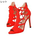 ハイヒール サンダル 11cmヒール レディース ローマ風 ピンヒール 美脚 バックジッパー オープントゥ セクシー PUレザー 透かし彫り サマーブーツ 春夏...
