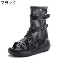 ショートブーツ メッシュ サマーブーツ オープントゥ サンダル 本革 レディース ブーツサンダル シースルー バックル パンプス 美脚 歩きやすい ブーツ 厚底...