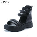 ブーツサンダル レディース 本革サンダル 厚底 ショットブーツ プラットフォーム 牛革 太めサンダル ラウンドトゥ 美脚 身長up 夏 大きいサイズ オープント...