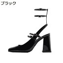 パンプス チャンキーヒール レディース 太ヒールサンダル スクエアトゥ 細めストラップ バックル アンクルストラップ ハイヒールサンダル 身長up 美脚 エナメル スクエアトゥ エレガント 革靴 疲れない