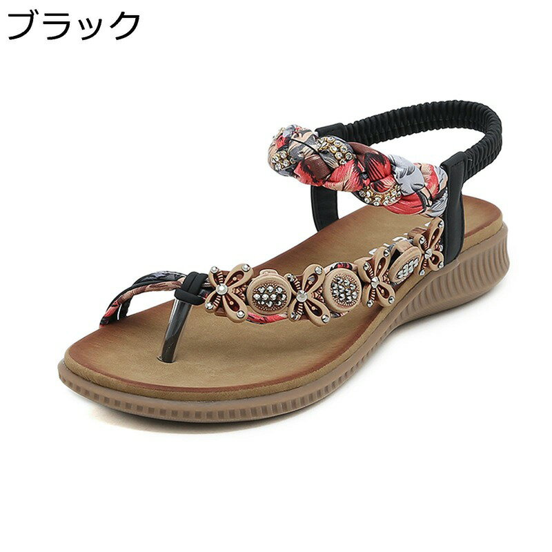 ビーサン トングサンダル 大きめ サンダル レディース バックストラップ スパンコール ビーチサンダル キラキラ お花 厚底 春夏 コンフォート 蒸れない オープントゥ 疲れない 細見え 優雅感 南国風 温泉