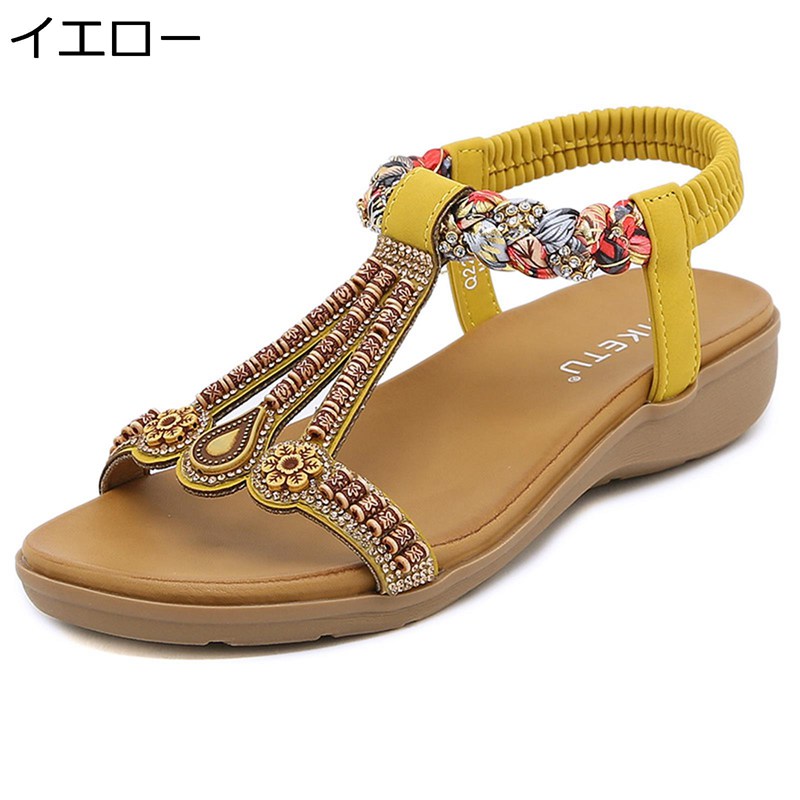 サンダル ウエッジサンダル ストラップ ビーサン ビーチサンダル ビーズ バックストラップ 厚底 大きめ レディース サマー ボヘミアン風 通気性 耐摩耗 滑らない 歩きやすい おしゃれ 女性 ビーチ