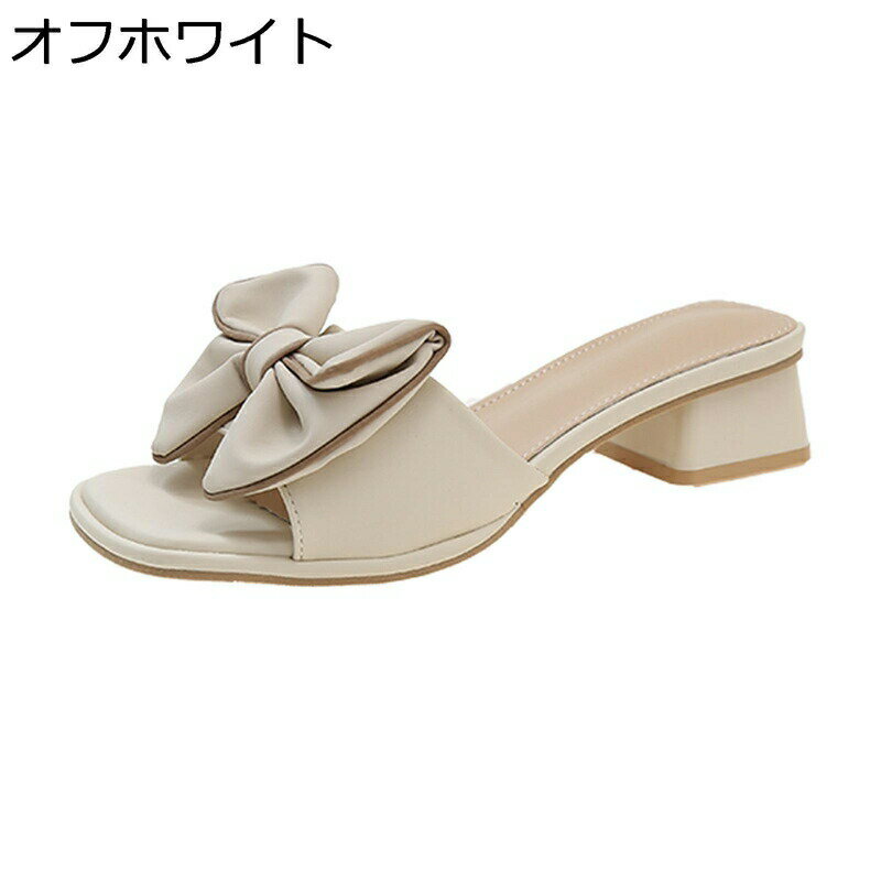 チャンキーヒール ミュール サンダル レディース 蝶結び スリッパ ブロック 美脚 スクエアトゥ 革靴 ゴージャス 可愛い 軽量 通気 ファションサンダル 女性用 身長up 滑りにくい 大きいサイズ