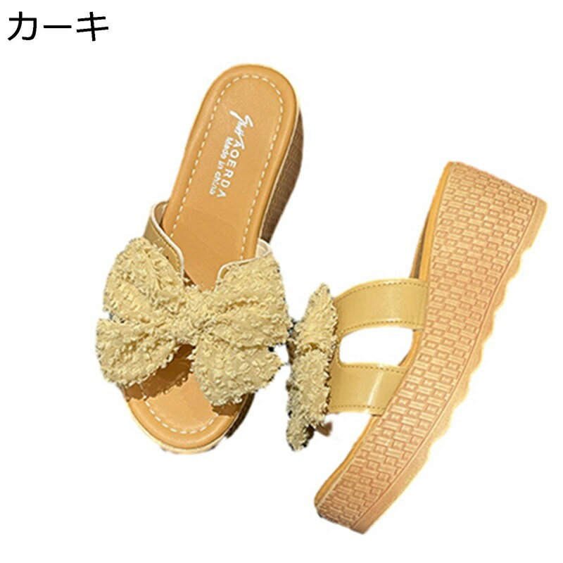 蝶結び ミュール サンダル ウェッジヒール 可愛い プラットフォーム ファションサンダル 身長up 軽量 おしゃれ ハイヒール スリッパ ウエッジソール カジュアル 蒸れない 滑り止め 安定感 ビーチサンダル