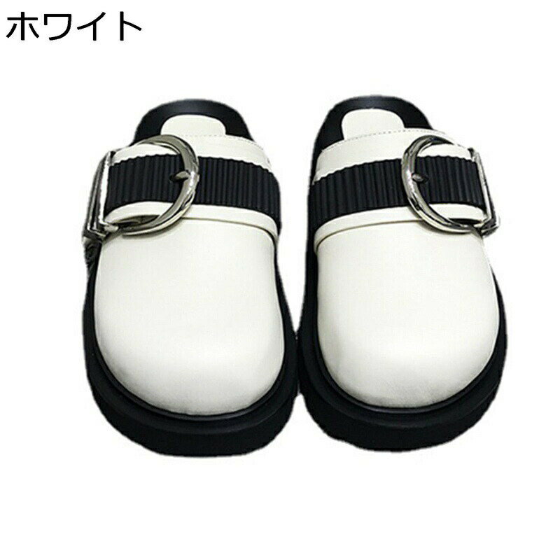 厚底 サボサンダル メタリック飾り バックル ミュール サンダル ラウンドトゥ スリッパ 革靴 スリッポン かかとなし クロッグサンダル プラットフォーム カジュアル 春 夏 通気 クッション性