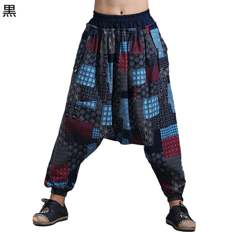 ワイドパンツ サルエルパンツ メンズ 袴風パンツ ラフスタイル 和式ズボン ウェストゴム 綿麻 ワイド ..