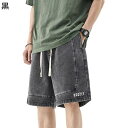 デニムショートパンツ メンズ 大きいポケット 五分ズボン ウェストゴム付き 春夏 ジーンズ ストレート 快適 軽快 汗染み防止 蒸れにくい ワイド カジュアル ストリート系 休暇 室外 登山(4)