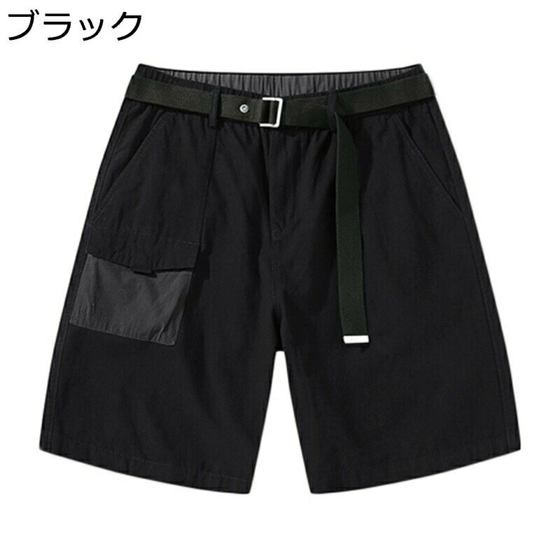 楽天kcreateカーゴパンツ ショートパンツ メンズ ショーツ 5分丈 ワークパンツ 半ズボン マルチポケット カジュアル 春夏 韓国風 オシャレ ベルト付き パッチワーク 耐摩耗性 ゆったり 通気速乾 薄手 スポーツ ストリート