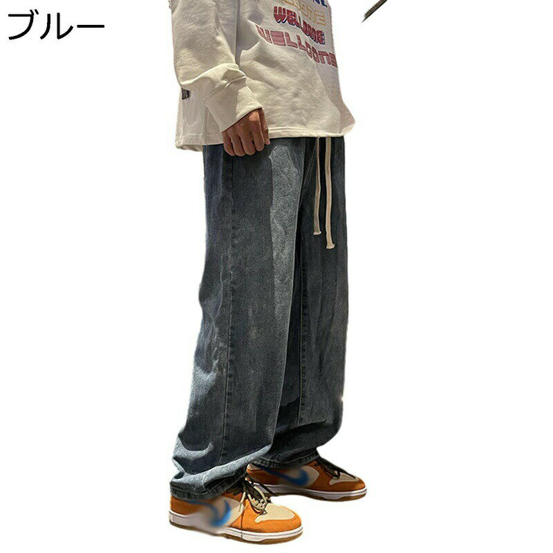 楽天kcreateデニムパンツ ジーンズ メンズ ジーパン ワイドデニム ストレートジーンズ アメリカン ゆったり 大きいサイズ 調整紐 耐久性 通気性 お肌に優しい カジュアル 日常 旅行 ストリート オールシーズン