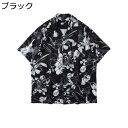 アロハシャツ ビーチシャツ メンズ ハワイシャツ 半袖 開襟シャツ アナログ カジュアルシャツ 夏用 春服 古着風 着心地良い 清潔感 通気 かっこいい リゾート きれいめ 父 ブラック白 通勤 私服 バカンス(4)