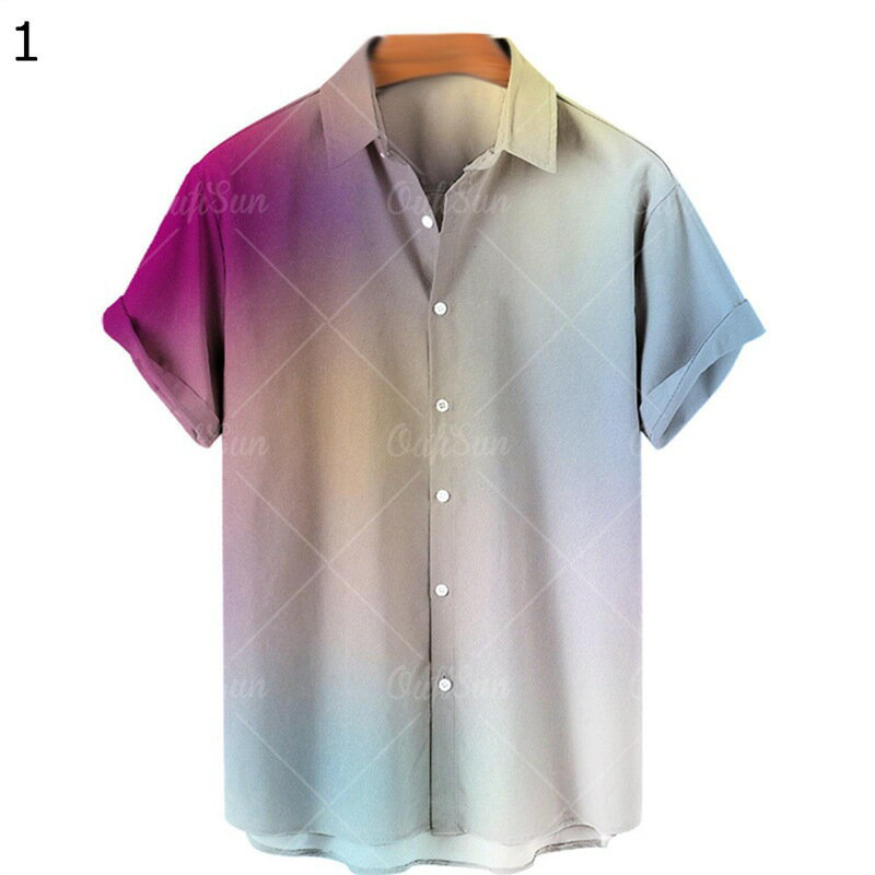 ハワイシャツ グラデーション 5xl メンズ アロハシャツ 半袖シャツ 夏服 春 夏 小さいサイズ 折り襟 アロハ風 軽い 涼しげ 吸汗速乾 おしゃれ 個性 お洒落 ボーイズ 海水浴 バカンス ビーチ 普段着