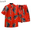 花柄シャツ ハワイシャツ m-3xl やしの木 メンズ アロハシャツ 葉柄 カジュアルシャツ シャツ 上下セット ショートパンツ 折り襟 春夏 秋 とろみ ハワ...