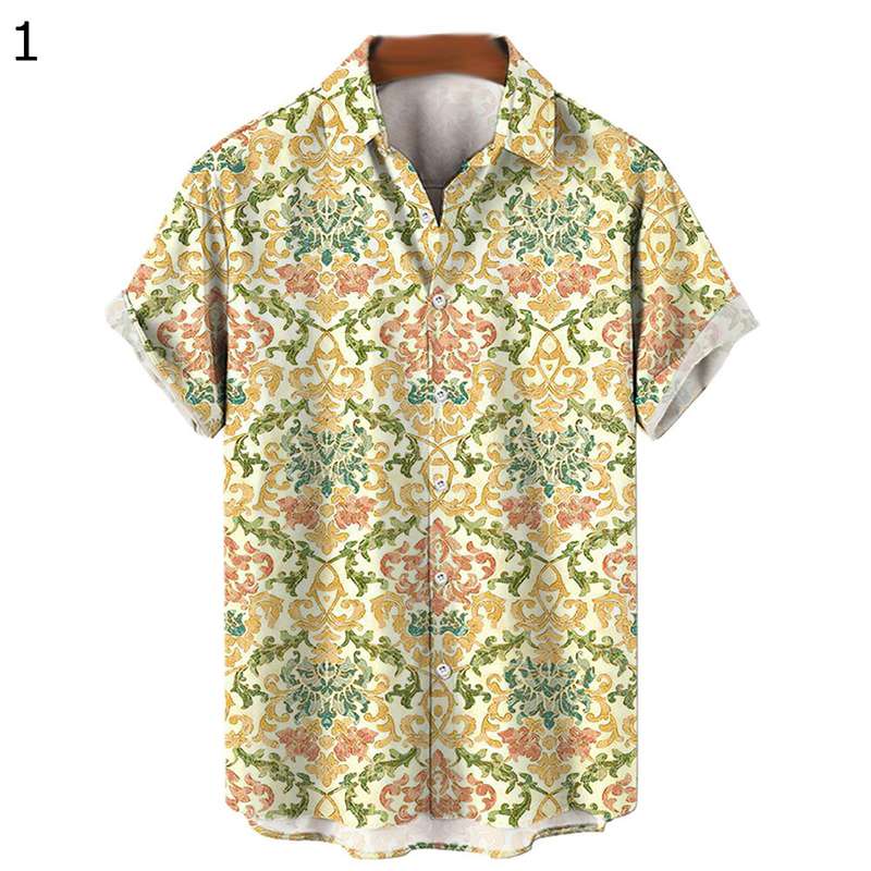 アロハシャツ s-5xl 派手シャツ 小花柄 ビーチシャツ メンズ 半袖 開襟シャツ 折り襟 カジュアルシャツ 日系 上品 お洒落 レトロ調 春夏 肌触り良い とろみ オシャレ 青年 ウェディング ビーチ ベージュ