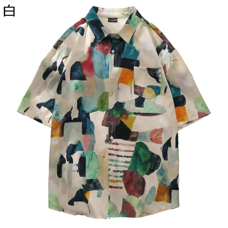 メンズ ハワイシャツ アロハシャツ 半袖シャツ 油絵柄 ポケット付き シルク 夏用 春服 とろみ サーフ系 個性 カジュアル 薄手 爽やか 清潔感 軽量 青年 ボーイズ コーディネート 夏祭り トラベル お出掛け