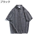 ストライプ柄シャツ アロハシャツ 春夏 メンズ 襟付き 5分袖 ルーズ ボタンダウン ビーチシャツ 日焼け止め UV対策 ビーチ リゾート 快適 軽量 通気速乾...