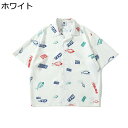 アロハシャツ 開襟シャツ メンズ ハワイシャツ 柄シャツ 半袖 トップス 英字柄 プリント 薄手 軽量 通気性 涼しい カップル おしゃれ カジュアル 夏 通学...