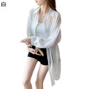 開襟シャツ カーディガン シフォン シレディース 長袖 アー感チュール ビーチウェア サマーアウター ゆったり 春夏用 シースルー 薄手 涼しい 旅行 散歩 エレガント 着痩せ 日焼け止め(4)