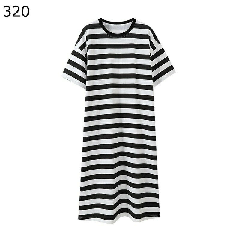 ワンピース ストライプ柄 レディース パジャマ ネグリジェ 薄手 ゆったり お洒落 柔らかい コットン 肌に優しい カジュアル 冷房対策 ナイトウェア 寝巻き 春 夏 秋 大きいサイズ 女性用 昼寝着 便利服