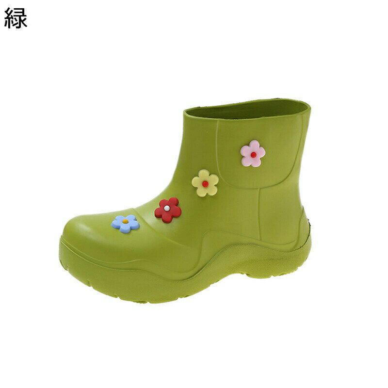 レインブーツ 花 花飾り 短め ショート れいんしゅーず レディース 撥水加工 プラットフォーム 痛くない 疲れない 履きやすい 低反発 滑り止め 春 夏 秋 冬 可愛い シンプル 大雨 台風 雪