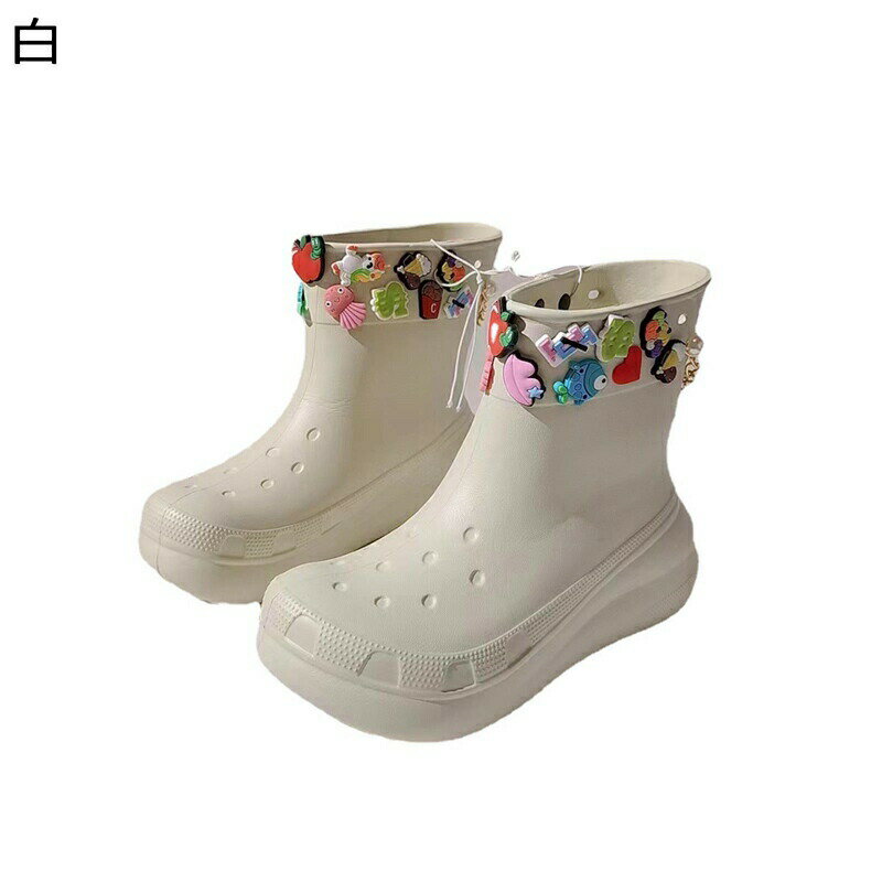 レインブーツ プリント かわいい レインシューズ レディース プラットフォーム 身長アップ 防水 痛くない 楽ちん 滑りにくい オフィス シンプル 柔らかい 日常 豪雨対策 雨季 春夏秋