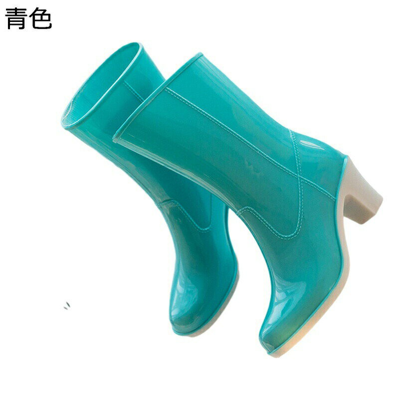 レディース コットンカバー レインブーツ レインシューズ 取り外し可能 ミドルヒール 粗いかかと 防水性 滑り止め 履きやすい シンプル 春夏 秋冬 エレガント 雨季 晴れの日 晴雨兼用