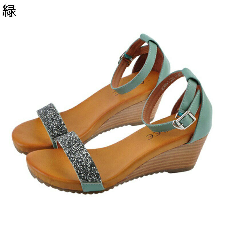 ウェッジサンダル レザー スパンコール ラインストーン 本革 レディース 甲ストラップ ハイヒール ウェッジヒール ストラップ カジュアル シンプル フォーマル デート 普段履き 女性用 夏