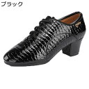 メンズ ダンスシューズ 21.5-26.0cm クロコダイル柄 本革素材 社交ダンスシューズ 紐付き レザー ヒール5.5cm 室内/室外履き 高通気性 疲れな...