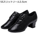 ダンスシューズ クロコダイル柄 レザー 社交ダンスシューズ ジャズシューズ 本革素材 ヒール3.5cm フルソール メンズ レースアップ 四季通用 疲れない 軽...