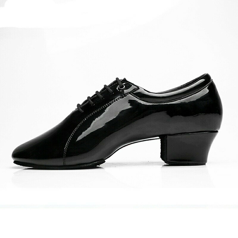メンズ ダンスシューズ ヒール4.5cm 大きいサイズ レザー エナメル 社交ダンスシューズ 紐付き 本革 牛革 無地 艶 ヒール付き 室内/室外履き 高通気性 部活用 ミュージカル 各種ダンス コンサート 黒