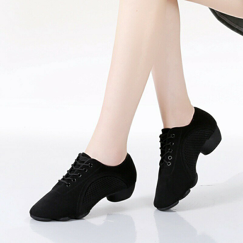 社交ダンスシューズ メッシュ ヒール3cm ダンス シューズ レディース メンズ レースアップ 紐付き スプリットソール スタンダード 通気性 歩きやすい 柔らか むれない コンサート用シューズ 練習着 ブラック