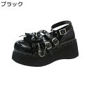 8CMヒール ロリータ 厚底 パンク風 レディース パンプス リポン ラウンドトゥ ゴスロリ 定番 エナメル ダブル アンクルストラップ バックル 原宿系 舞台 地雷系 サブカル クールゴス 艶