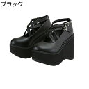 パンク ロリータ レディース 厚底 パンプス ウェッジヒール アンクルストラップ ダブル クロスストラップ ラウンドトゥ マット 8CMヒール お嬢様 地雷系 ...