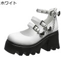 大きいサイズ ロリータ 9CMヒール レディース 厚底 パンプス バックジッパー ハイカット ダブルストラップ リベットバックル マット 定番 パンク ゴスロリ クールゴス 地雷系 サブカル