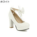 大きいサイズ ロリータ靴 ハイヒール レディース パンプス リポン お嬢様アンクルストラップ 10.5cmヒール ラウンドトゥ 蝶結び 定番 日常 通勤通学 男...