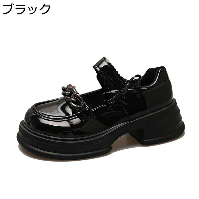 定番 パンプス レディース ロリータ 厚底 エナメル おでこ靴 リポン ベルケロ レトロ風 メイド靴 フリ..