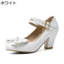 大きいサイズ ロリータ レディース リポン お嬢様 アンクルストラップ ダブルストラップ ポインテッドトゥ 7CM チャンキーヒール 茶話会 披露宴 パーティー 普段 仮装 姫系 定番 甘ロリ靴