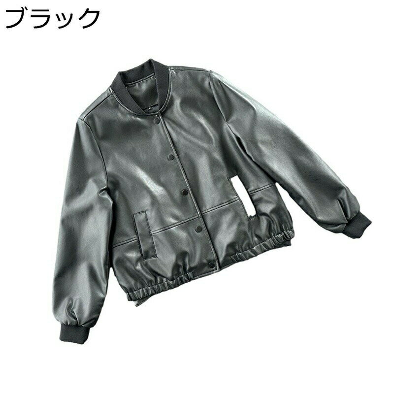 ジャケット フェイクレザー レディース 合成革ジャケット 長袖 ミドルコート 襟なし 春秋冬 ライダース 保温 防寒対策 艶 ルース カジュアル ライダースジャケット スタジャン 秋コート