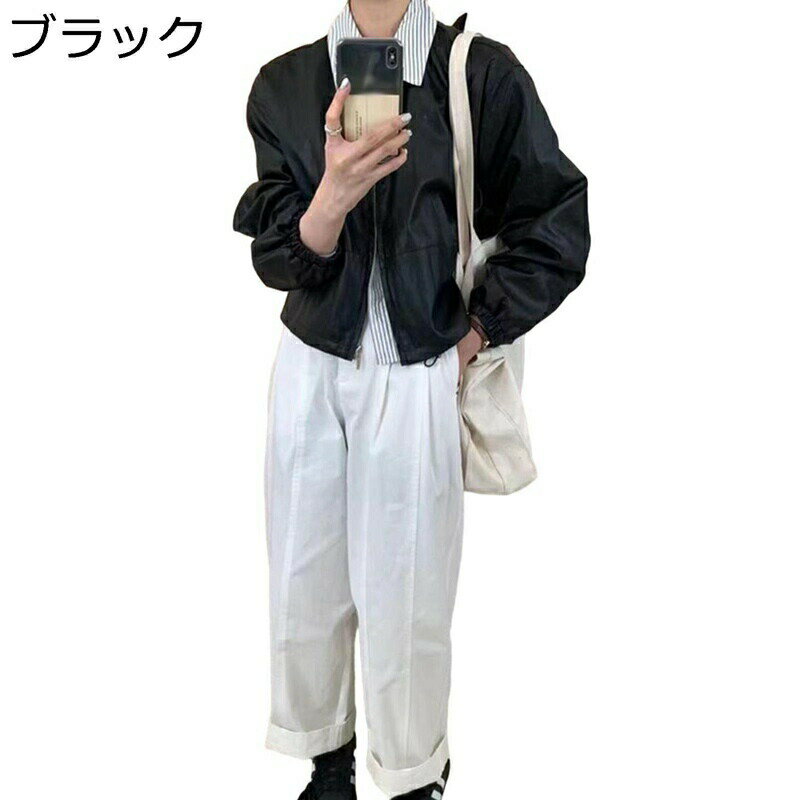 フェイクレザー コート pu皮革ジャンパー レディース ライダース 長袖 ショートコート 襟なし 普段着 ..