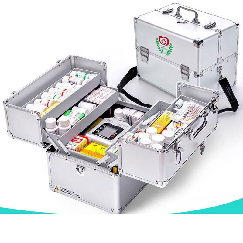 医療箱 救急箱 アルミニウム合金 3段式 安全ロック付き 大容量 薬箱 応急ボックス 習慣薬箱 錠剤入れ 薬ボックス 収納用品ボックス 小物ケース 多機能 防災 災害 持ち運び 携?用 便利 出張 常備薬