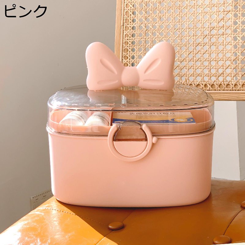 薬箱 救急箱 可愛い 2層 大容量 取っ手付き リボン 透明蓋 女性用 女の子 応急ボックス 薬ケース くすりいれ 薬入れ 災害用 小物 多機能収納 耐湿遮光 子供 学生 おしゃれ 白 イエロー グリーン ピンク