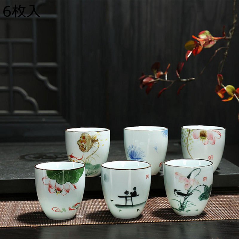 酒器 おちょこ 6個セット 100ml 絵柄 手作り 花柄 陶磁 ミニセラミック 猪口 ぐい呑 お猪口セット カップ 電子レンジ対応 中華風 お洒落 シンプル 伝統的な陶器酒カップ コップ 母の日 父の日 日本酒用 冷酒