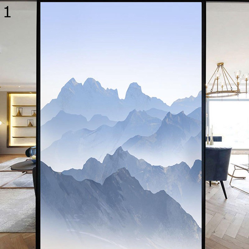 窓フィルム すりガラス シート 水墨画 絵画 風景 窓飾りシート 目隠し 窓ガラスフィルム 窓 外から見え..