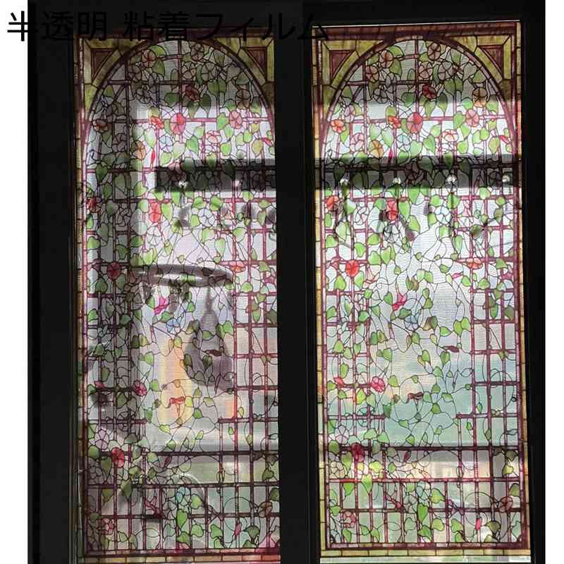 花柄窓フィルム網ガラス花目隠しガラ...