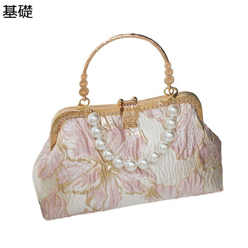 パーティーバッグ クラッチバッグ ピンク パール 3way がま口 ラメ刺繍 大きめ 長財布 かわい