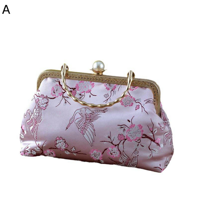 がま口バッグ サテン 刺繍 花柄 鳳凰 パーティーバッグ レディース クラッチバッグ 結婚式 和風 和柄 中華風 ハンドバッグ かわいい おしゃれ レトロ 光沢 ディナーバッグ 普段使い フォーマル 着物 和着